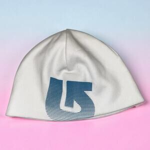 Burton Beanie Hat Mens White Blue Knit Logo Skateboard Snowboard Winter Ski Cap